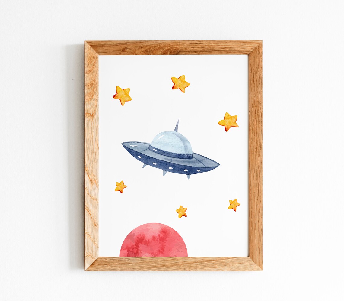 Astronaut Riding Rocket Watercolor Space Kids Room Decor Poster - Image 5