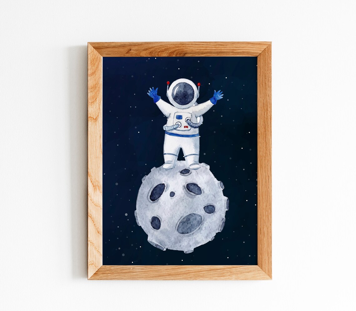 Watercolor Earth Planet Starry Night Space Kids Bedroom Poster - Image 3