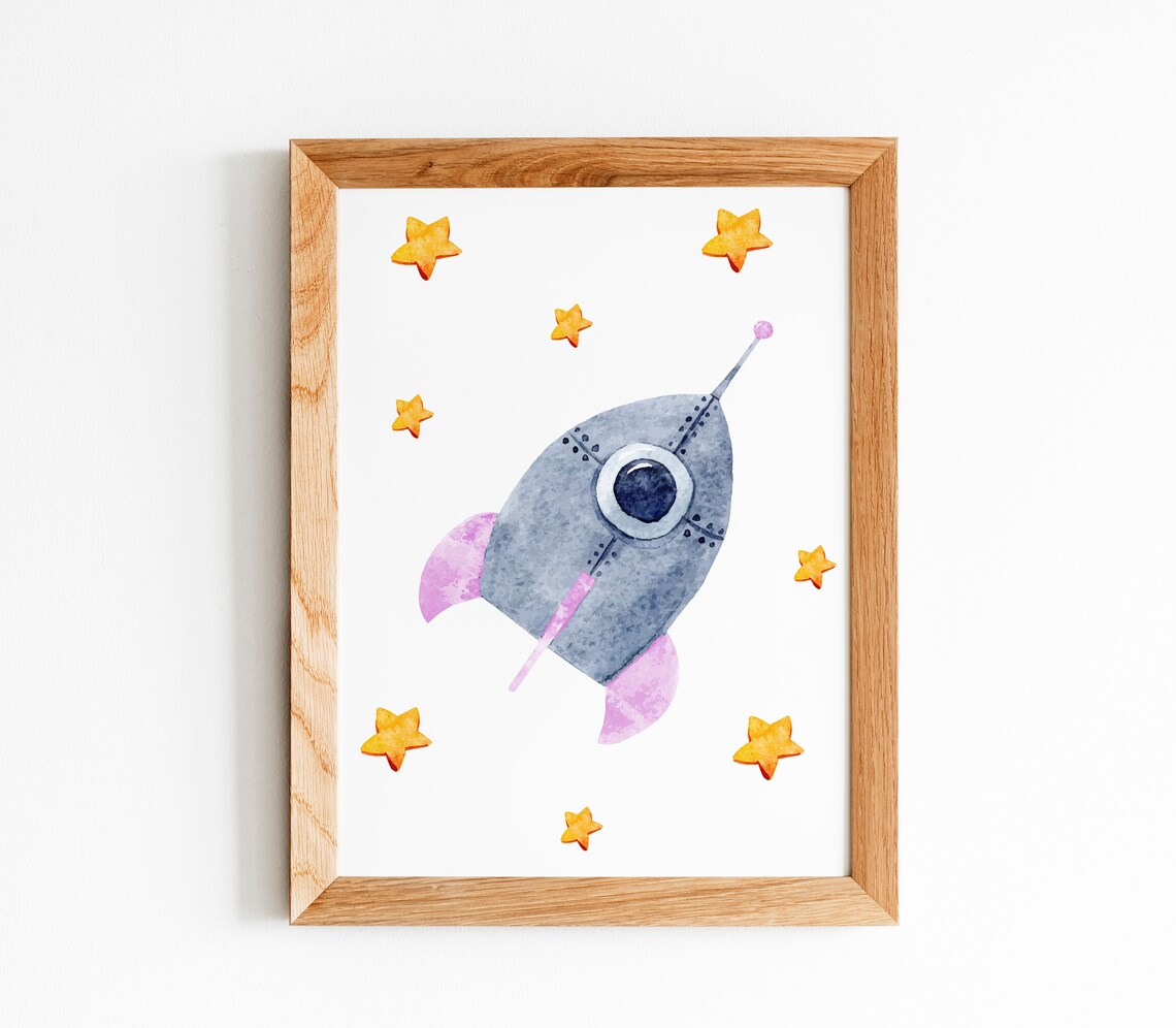 Happy Astronaut Stars Watercolor Girl Space Nursery Decor Poster - Image 7
