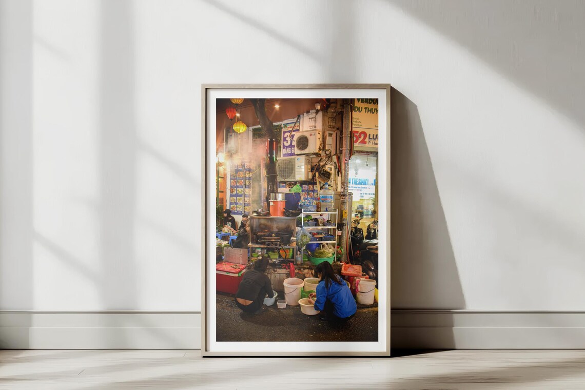 Hanoi Vietnam Street Food Stall Night Photography Poster Art