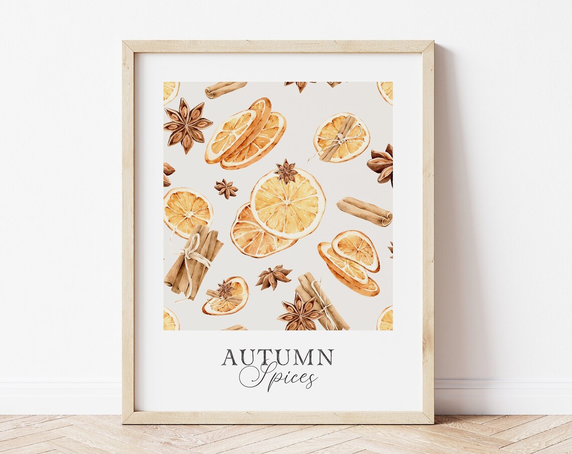 Autumn Spices Art Print, Fall Thanksgiving Kitchen Decor