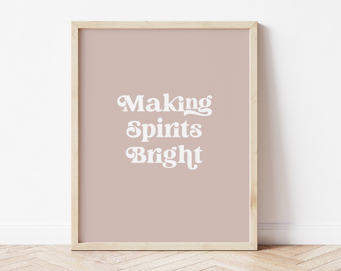 Making Spirits Bright Mauve Retro Christmas Typography Wall Art