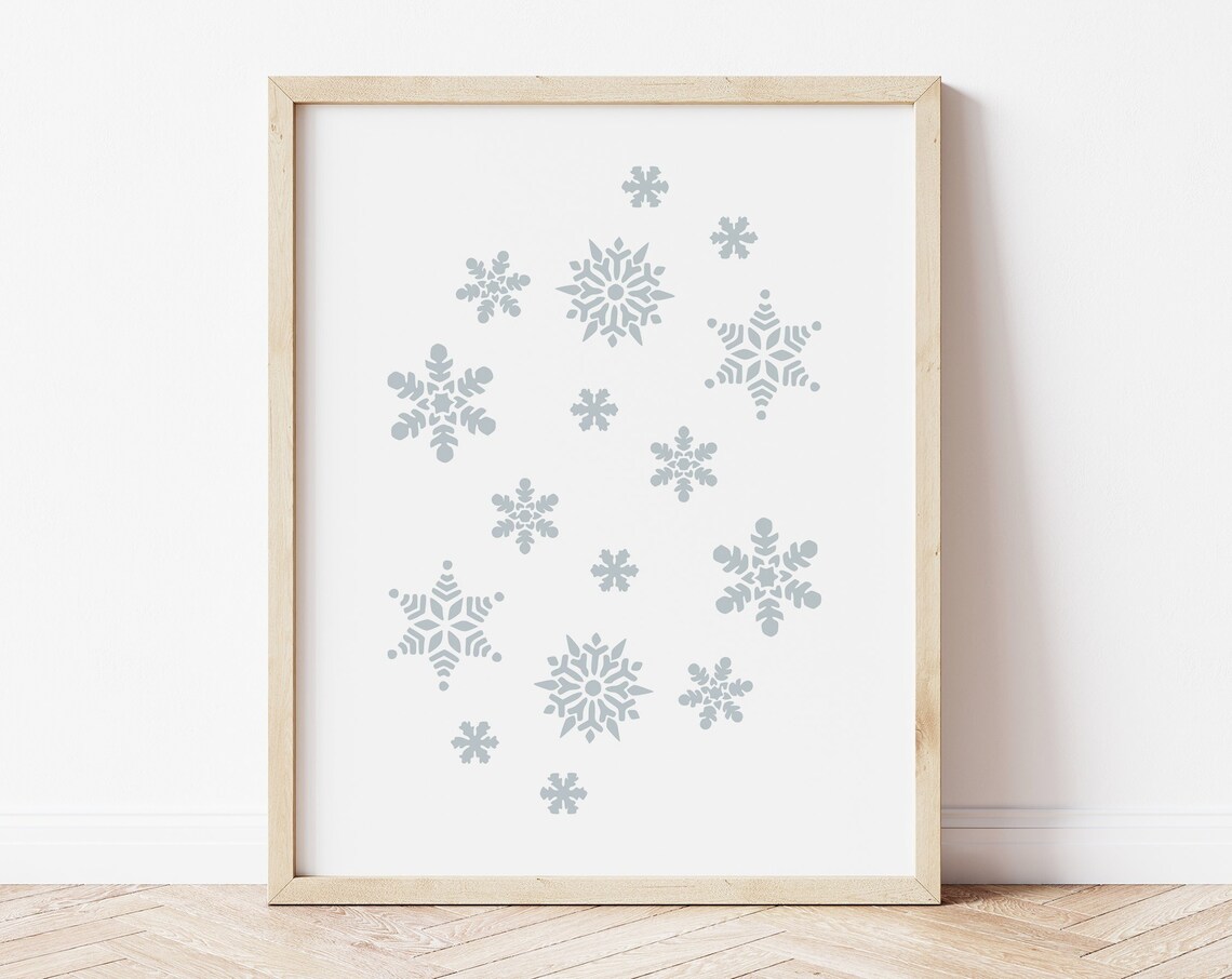 Blue Snowflakes Winter Wall Art Minimal Christmas Holiday Print Poster