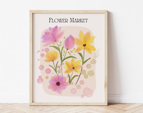 Flower Market Watercolor Art Print, Boho Spring Decor
