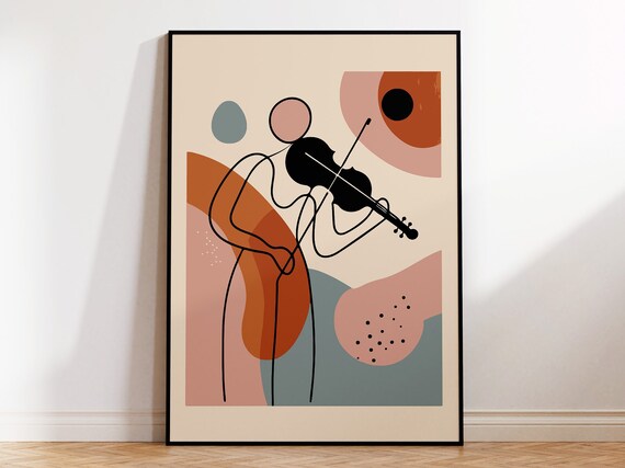 Abstract Violinist Minimalist Line Art Terracotta Music Poster