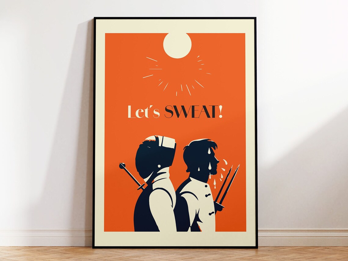 Lets Sweat Fencers Duel Bold Retro Orange Gym Motivation Wall Art