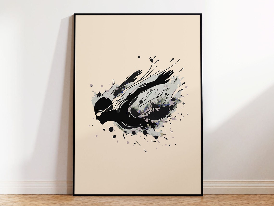 Diver Splash Abstract Blue Black Watercolor Modern Swim Wall Art