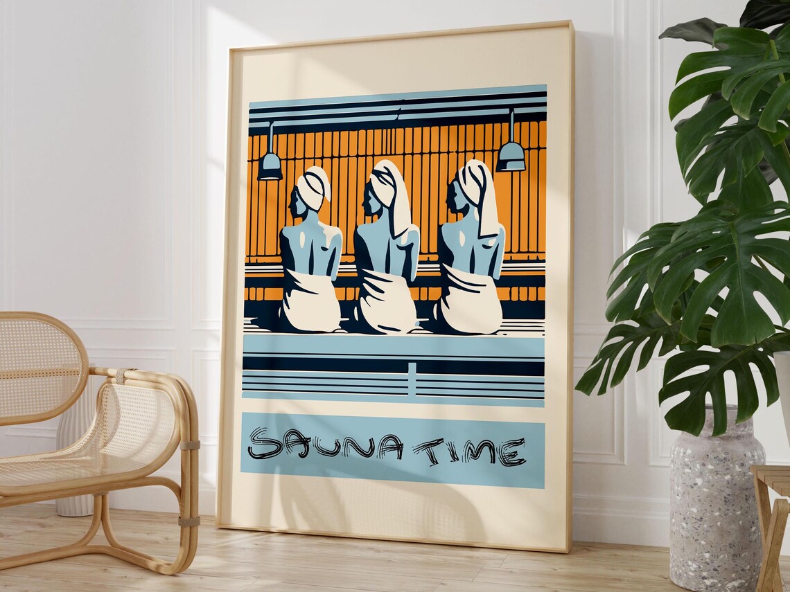 Sauna Time Three Women Relaxing Retro Nordic Spa Bath Poster - Image 2