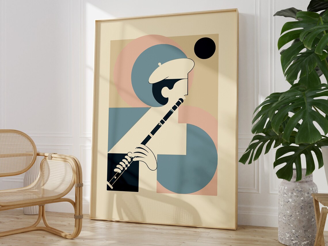 Abstract French Flutist Playing Flute Geometric Music Art Poster - Image 2