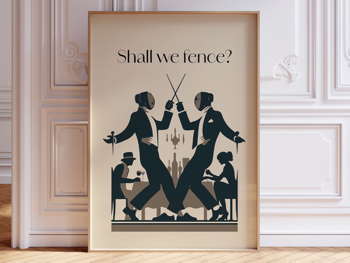 Shall We Fence Dueling Fencers Art Deco Vintage Fencing Poster