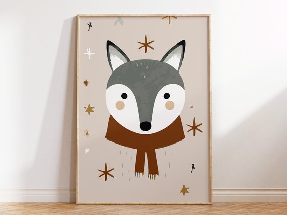 Nordic Style Wolf Print For Scandinavian Nursery Wall Art Minimalist Wolf Design For Scandi Kids Room Poster