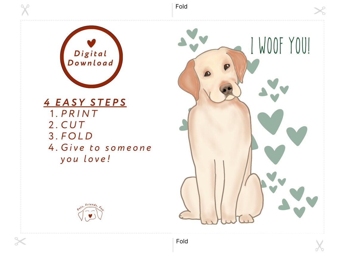 I Woof You Card Labrador Retriever Woof You Dog Dad And Mom Card Yellow Lab Lab Lover 5x7 Greeting Card Instant
