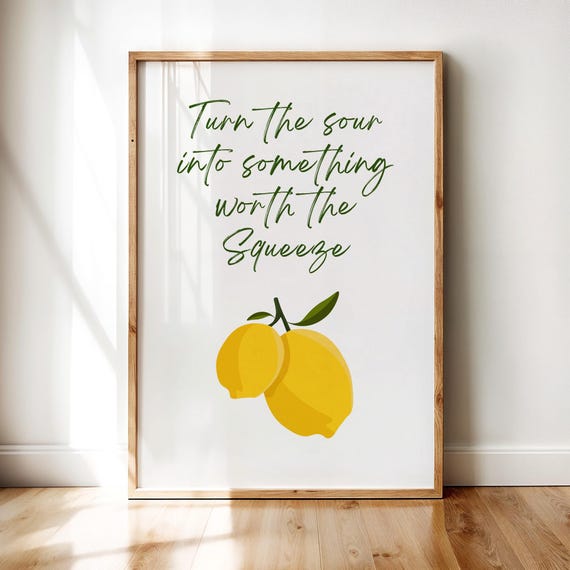 Minimalist Lemon Wall Art Fruit Quotes Poster For Kitchen Decor