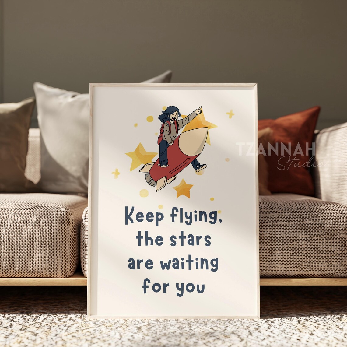 Rocket Nursery Wall Art Inspirational Quote Print For Kids Bedroom