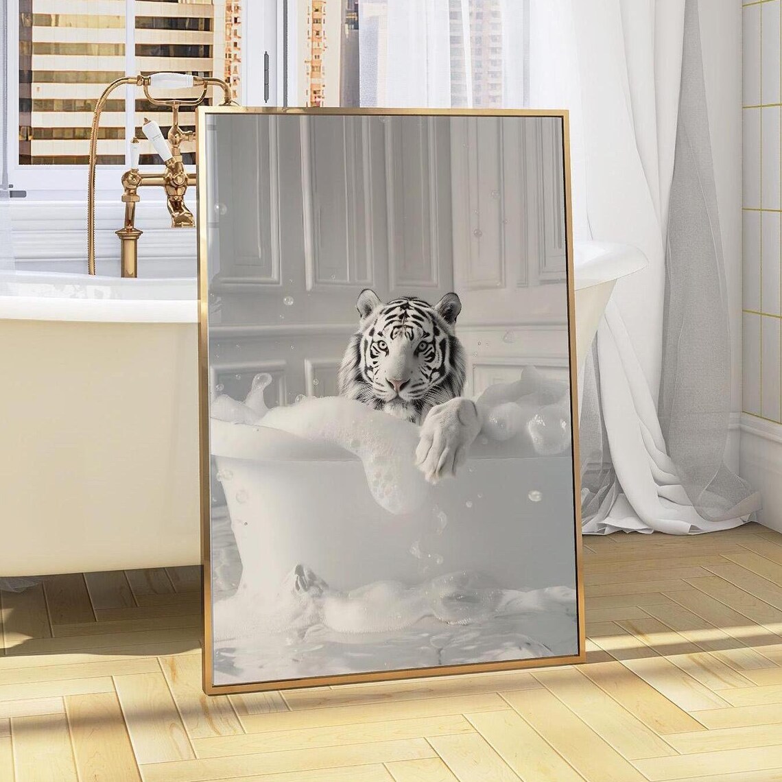 White Tiger Relaxing In A Bathtub With Paw Over The Edge Poster - Image 5