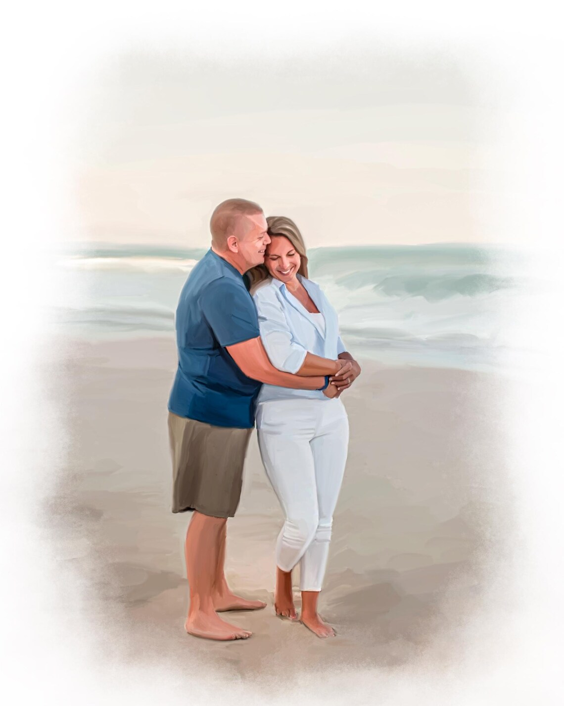 Mature Couple Tender Forehead Kiss in Blue Suit Watercolor Poster - Image 5