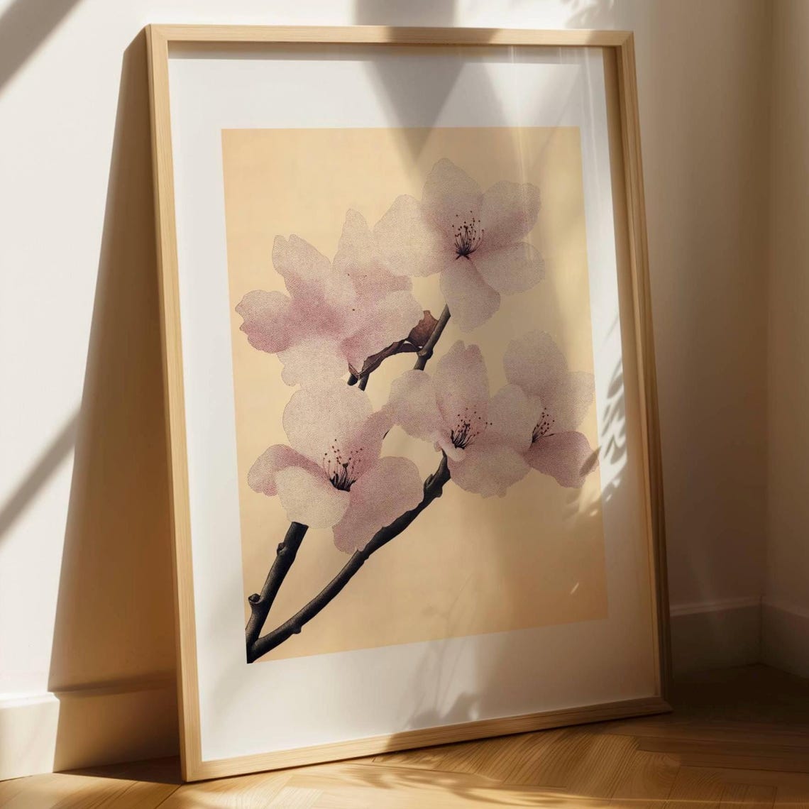 Cherry Blossom Print Vintage Floral Wall Art Botanical Etching Style