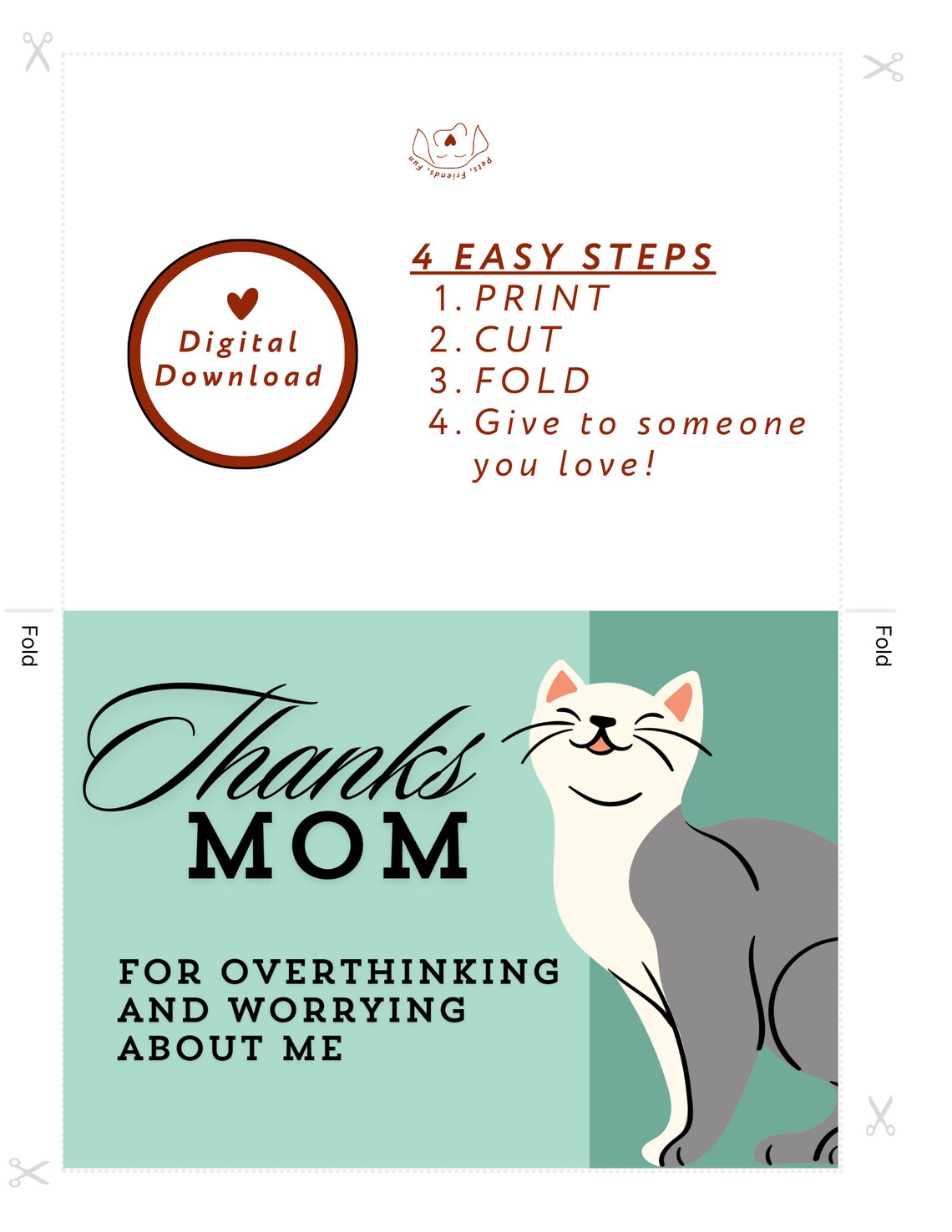 Thanks Mom For Worrying Cute Cat Mothers Day Card Print Gift - Image 2
