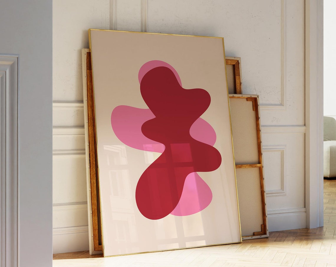 Red And Pink Overlapping Blobs Modern Abstract Minimalist Poster