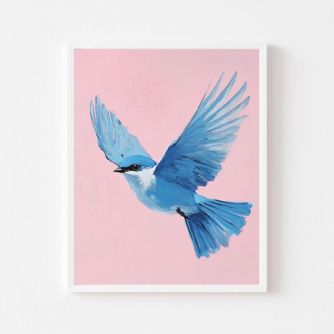 Pink Pastel Bluebird Flying Spring Animal Art Print