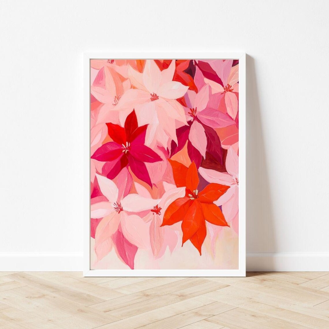 Lush Pink Poinsettia Blooms Cluster Holiday Floral Graceful Poster - Image 3