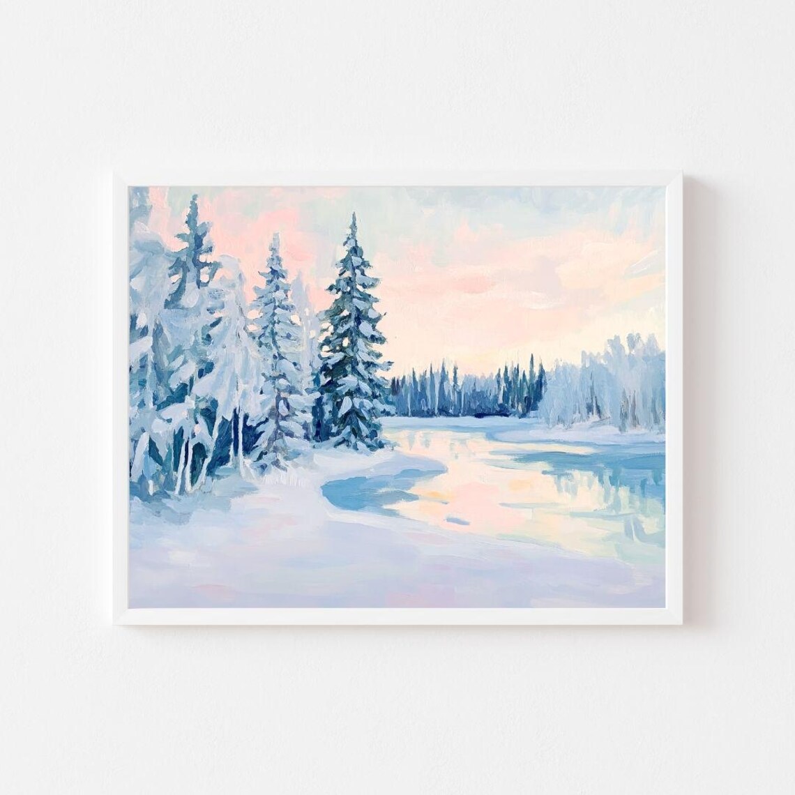 Pastel Winter Trees and Lake, Finland Landscape Art Print