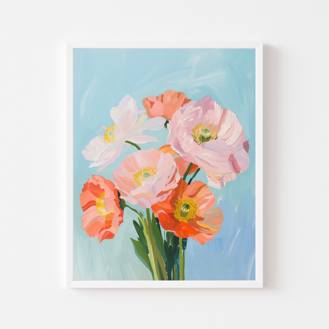 Coral and Pink Icelandic Poppies Floral Still Life Painting Poster