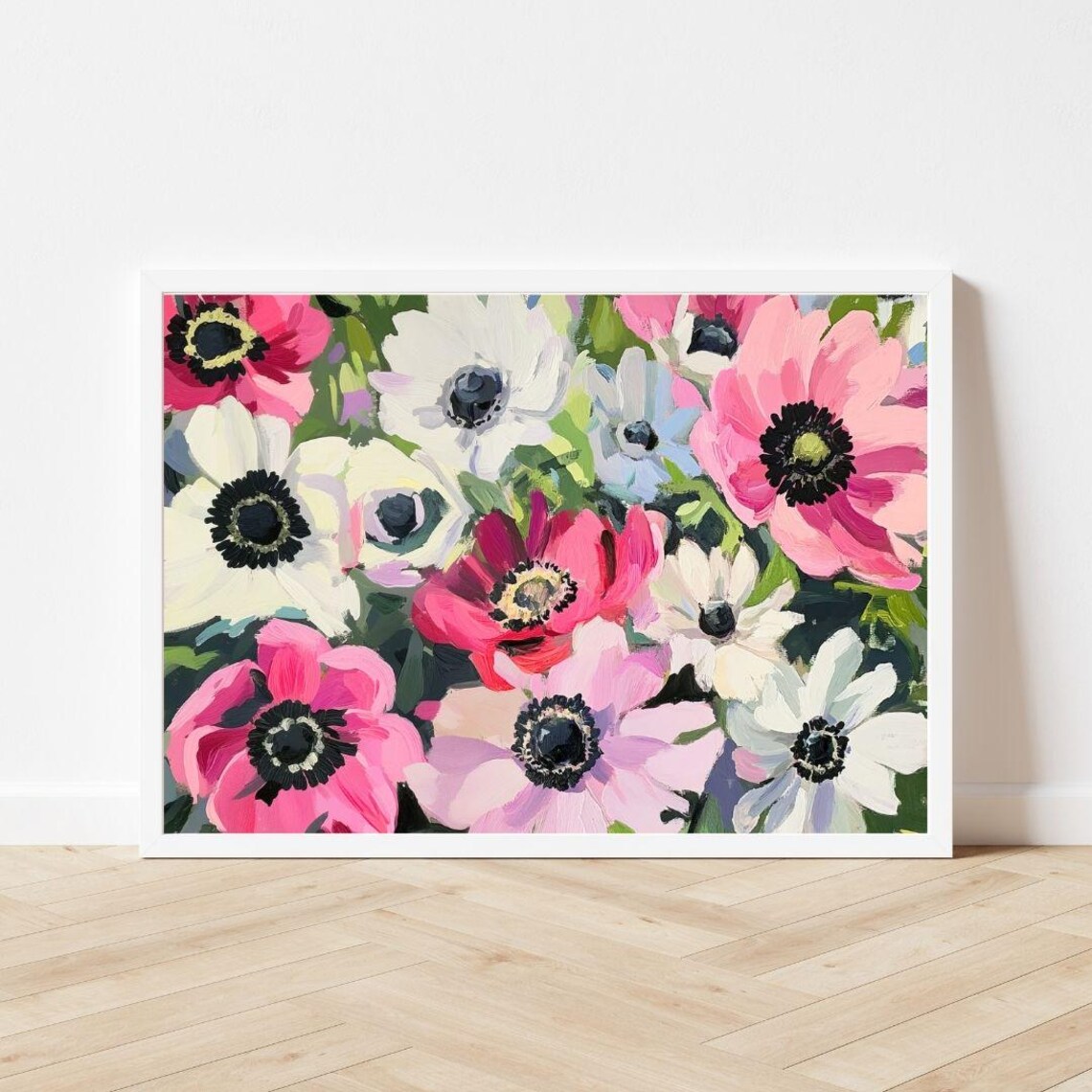 Colorful Anemone Flowers Painting, Winter Floral Print - Image 3