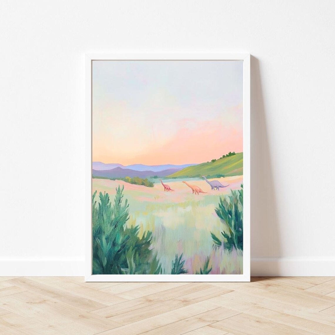 Pastel Dinosaurs Brontosaurus Kids Room Art Print - Image 3