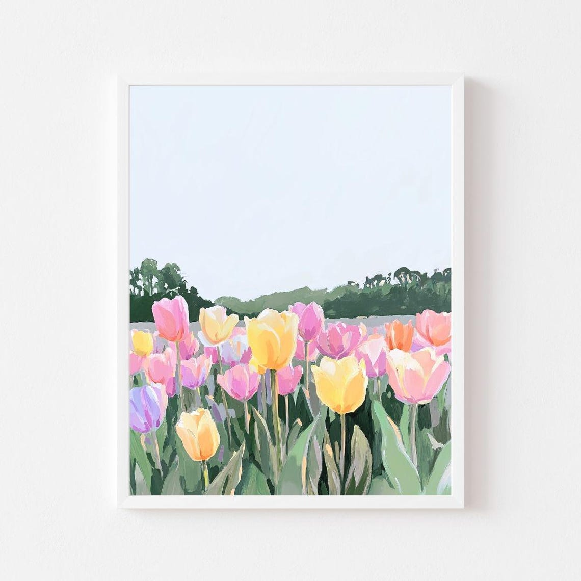 Pastel Tulip Field Painting in Spring Colors Floral Wall Poster