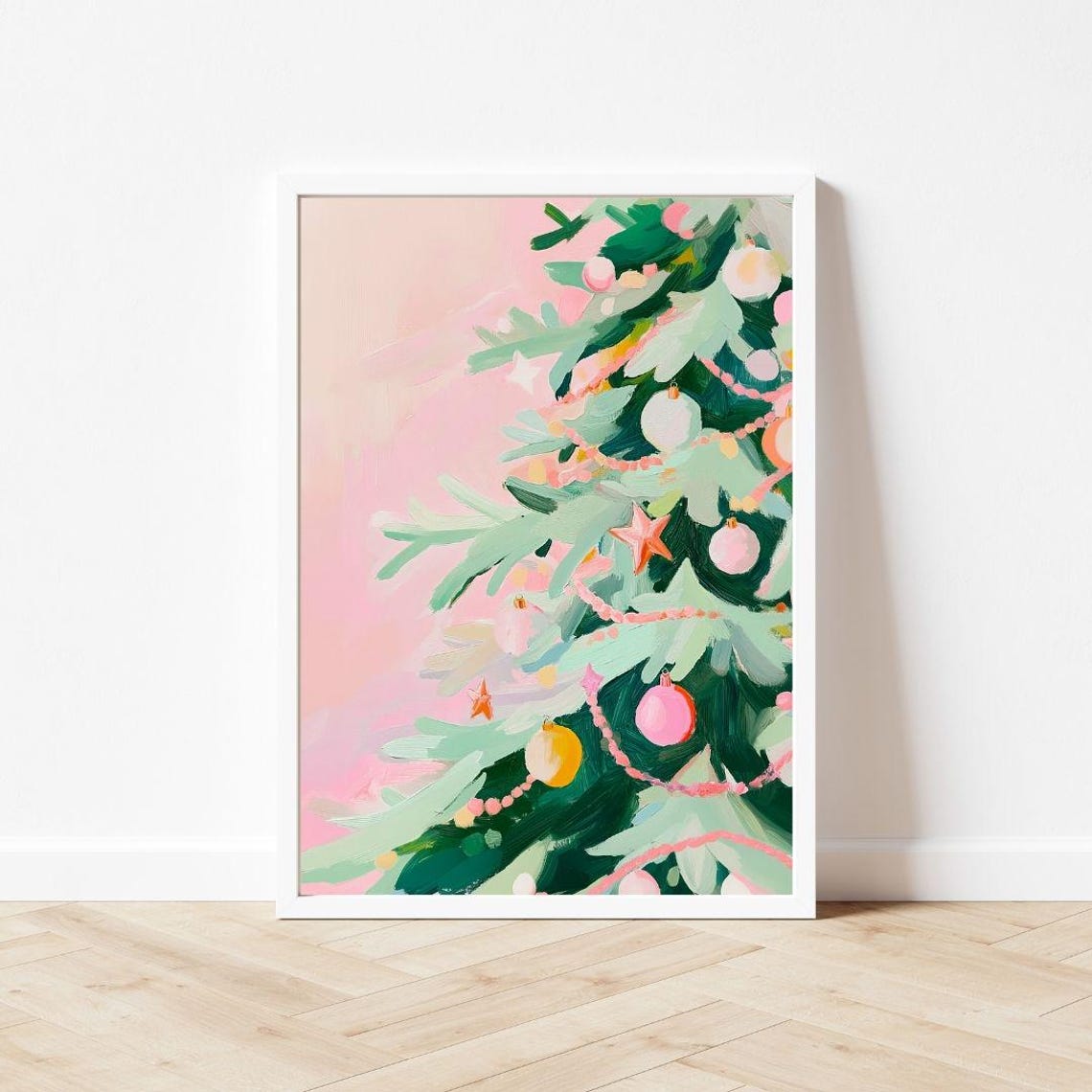 Pretty Pink Christmas Tree Close-Up Pastel Holiday Vibrant Poster - Image 3