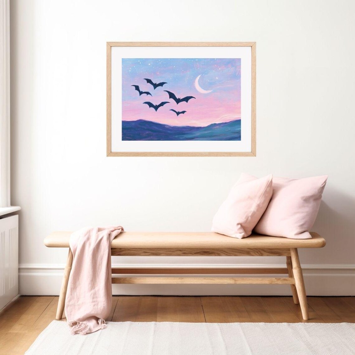 Bats Flying at Night, Pastel Halloween Wall Art Print - Image 2