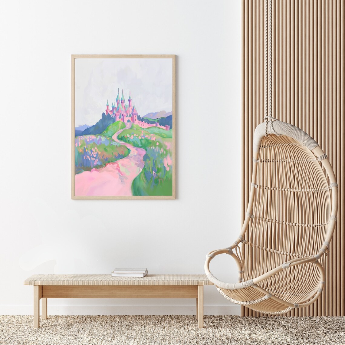 Pink Princess Castle Art Print, Whimsical Nursery - Image 2