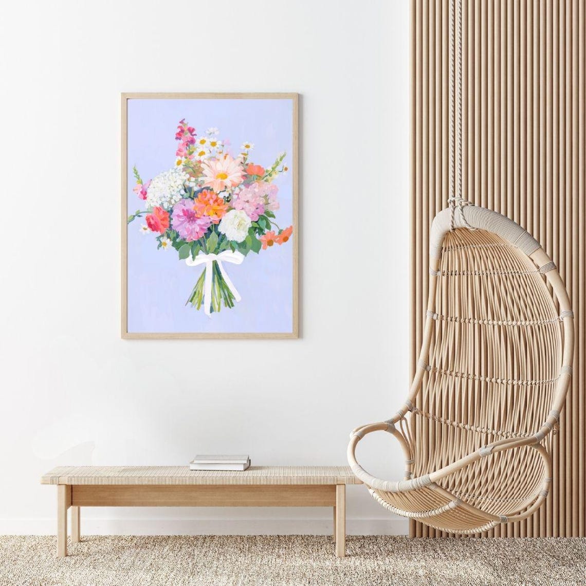 Pastel Spring Bouquet Flower Painting in Vibrant Colors Wall Poster - Image 2
