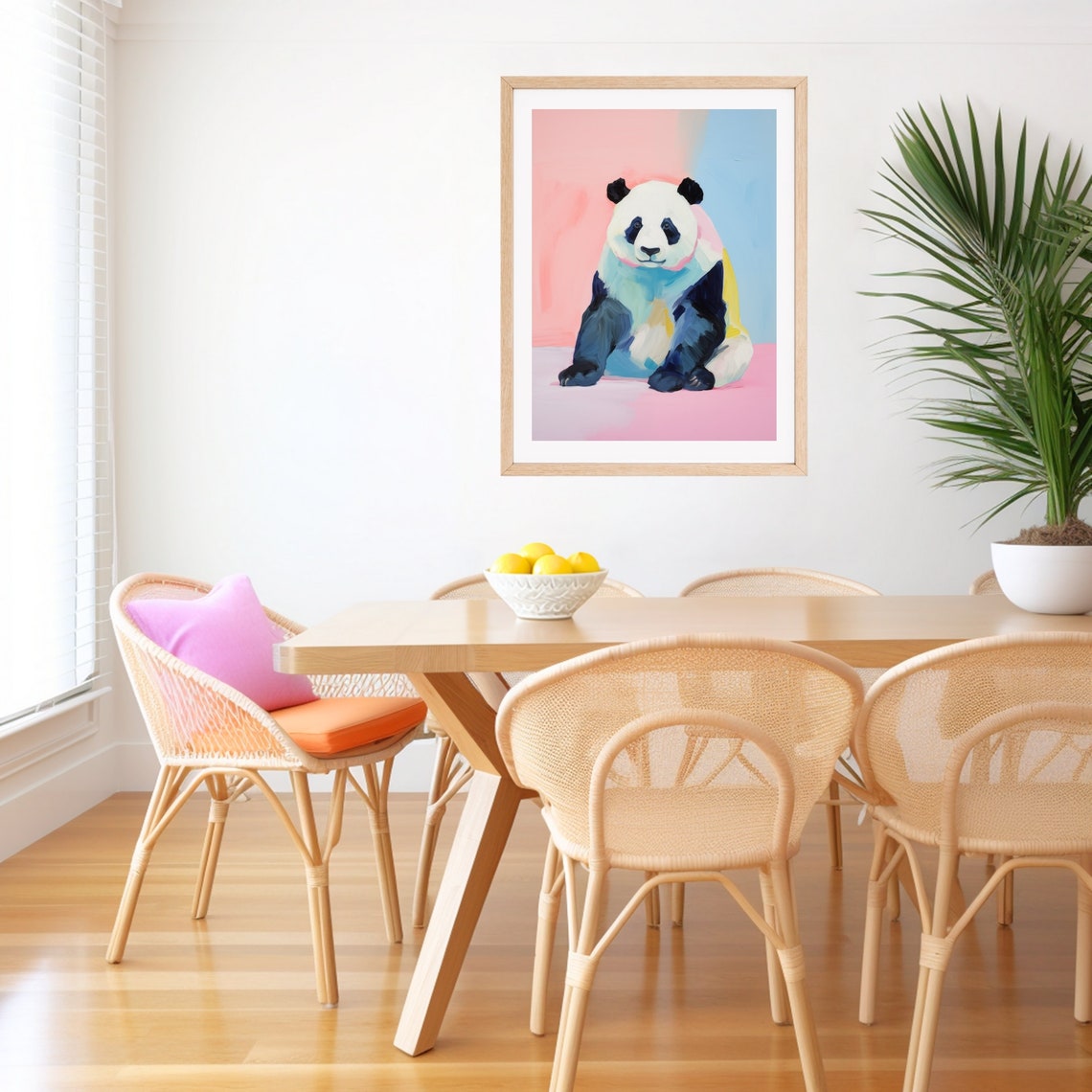Giant Panda Portrait on a Pastel Pink and Blue Painted Poster - Image 2