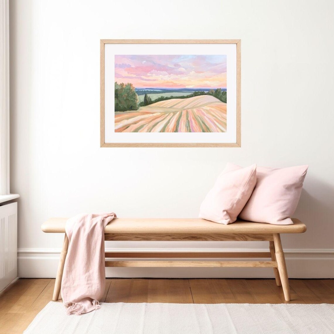Colorful Pastel Farmland Hills Landscape Painting at Sunset Poster - Image 2