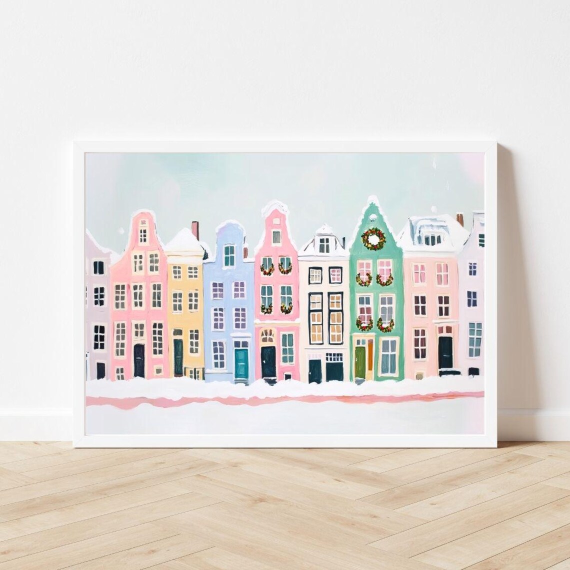 Colorful Amsterdam Canal Houses In Snow At Christmastime Poster - Image 3