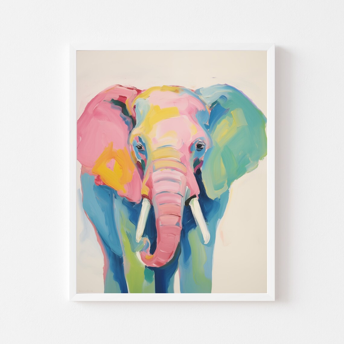 Colorful Elephant Animal Art, Maximalist Poster Print