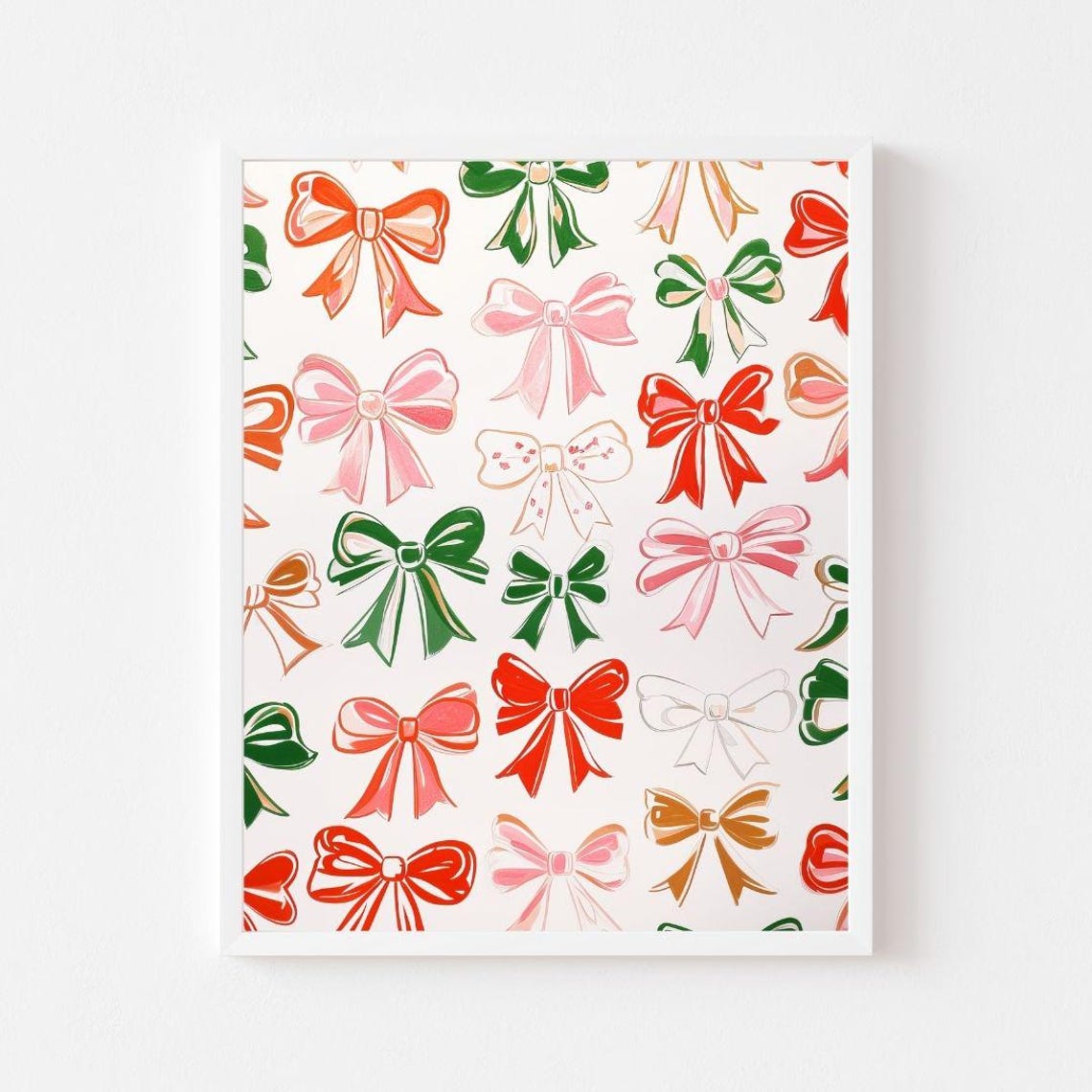 Colorful Christmas Bow Pattern In Red Green Pink And Gold Poster