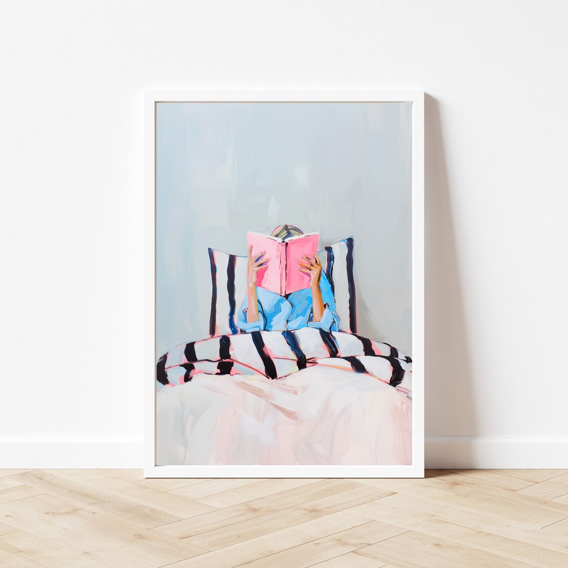 Woman Reading In Bed, Whimsical Retro Poster Print - Image 3