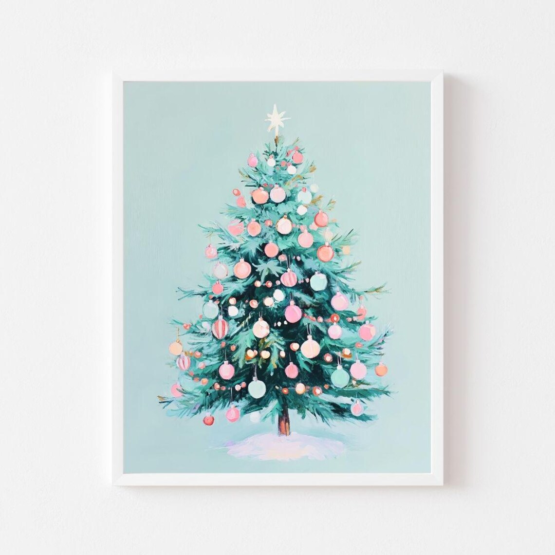 Retro Pastel Christmas Tree Art Print, Vintage Holiday