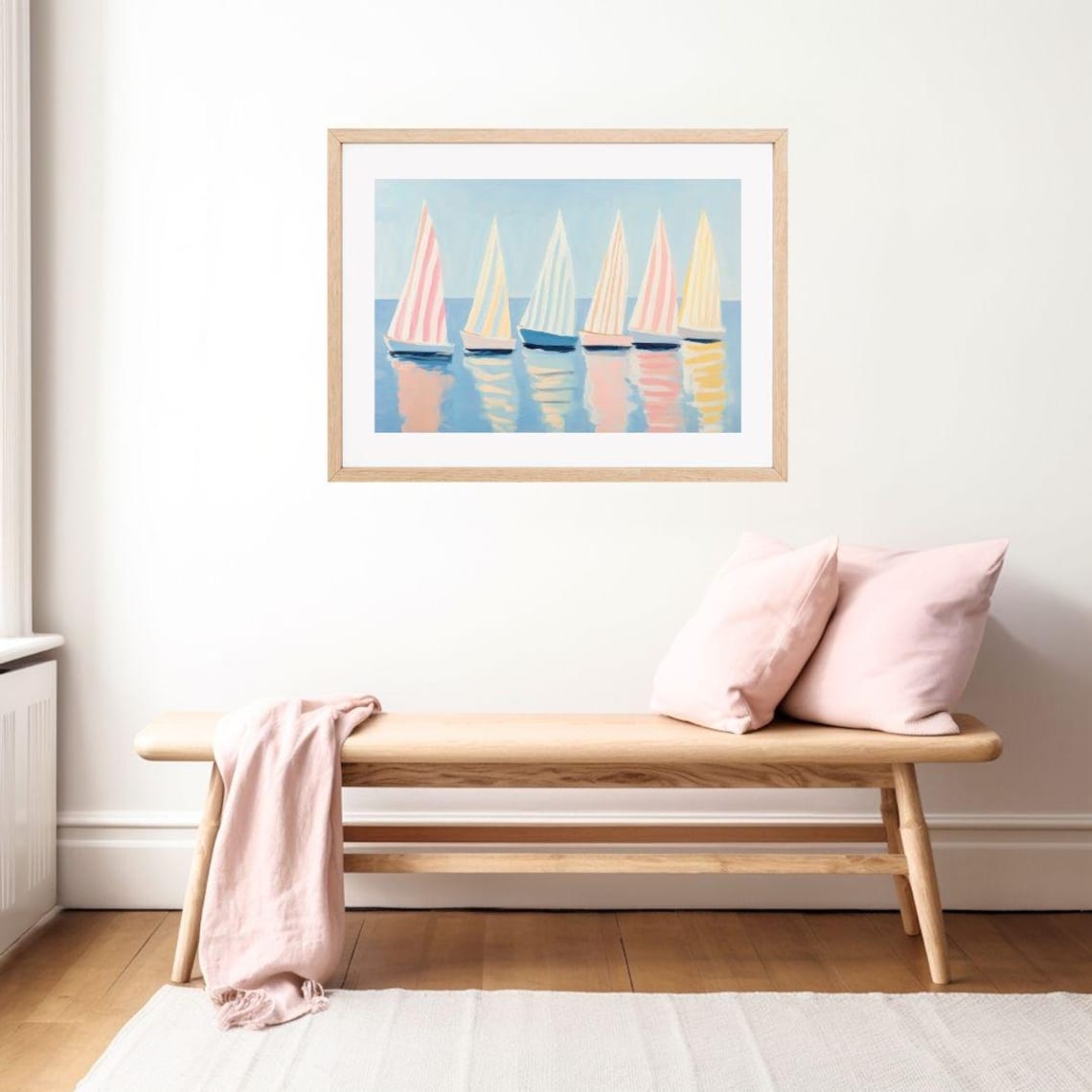 Pastel Striped Sailboats Coastal Summer Art Print - Image 2
