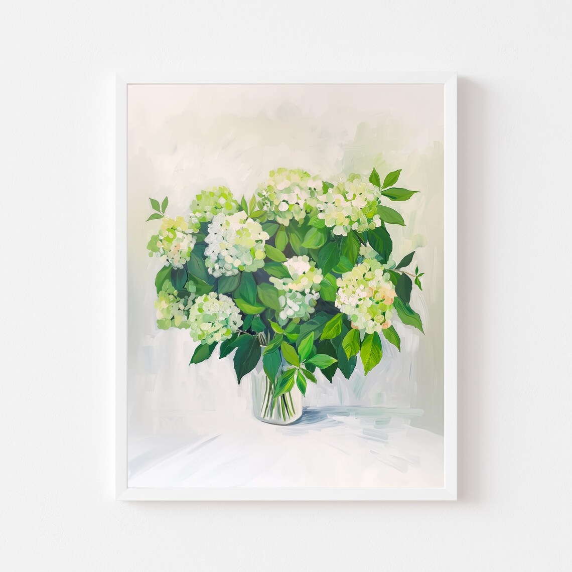 Green Hydrangea and Viburnum Bouquet, Vintage Art Print