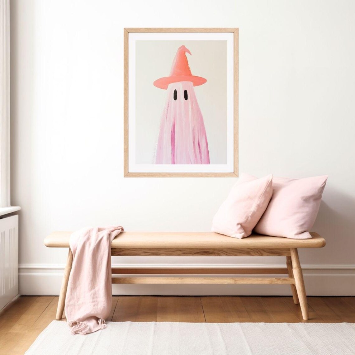 Pink Ghost With Witch Hat, Girly Halloween Art Print - Image 2