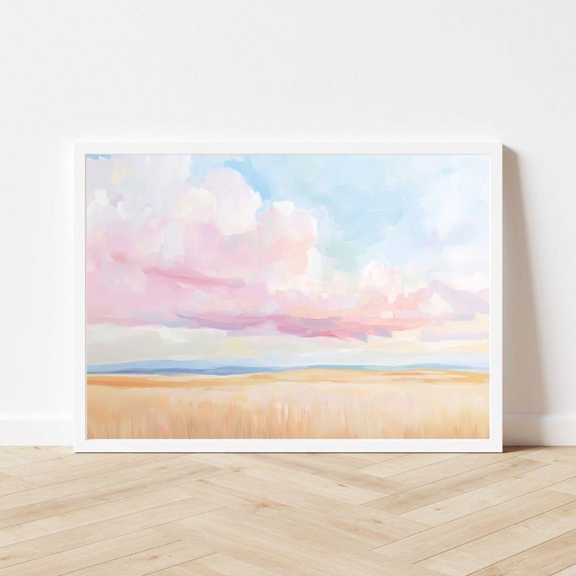 Pastel Prairie Landscape Painting Colorful Field Sunset Wall Art Print Preppy Country Scenery Spring Summer - Image 3