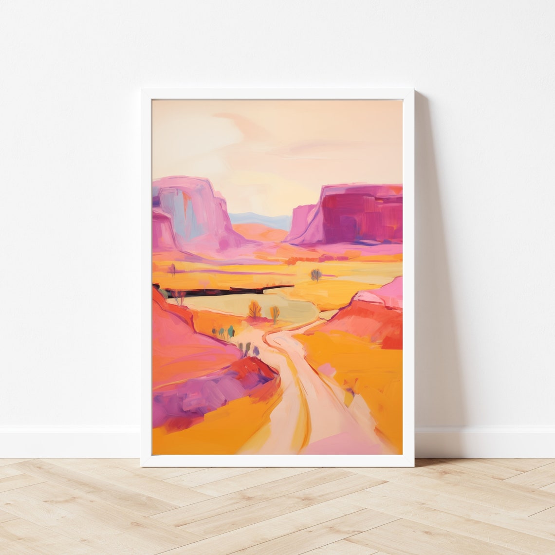 Colorful Abstract Desert Painting Pink Mountain Watercolor Art Warm Landscape Impressionist Vibrant Western - Image 3