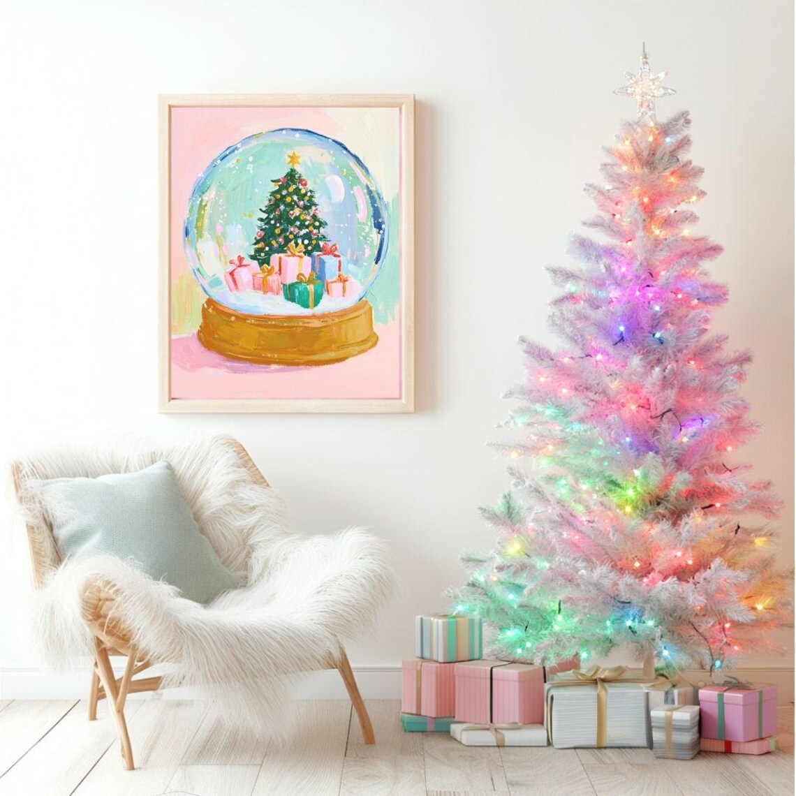 Christmas Tree Snow Globe Pastel Holiday Art Print - Image 2