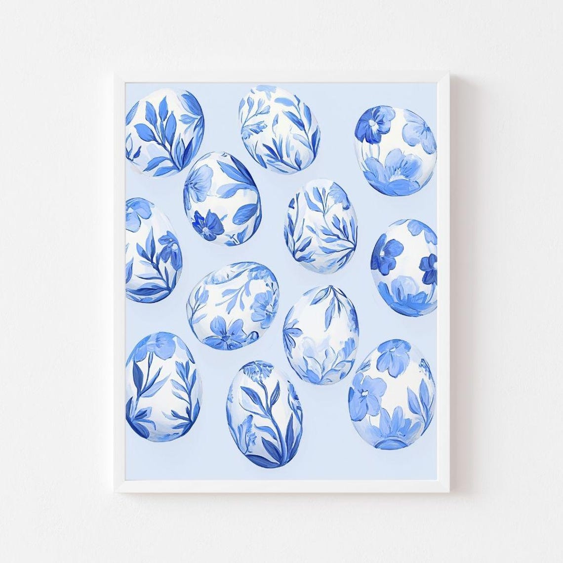 Blue Floral Pattern Easter Eggs Chinoiserie Style Painting Poster