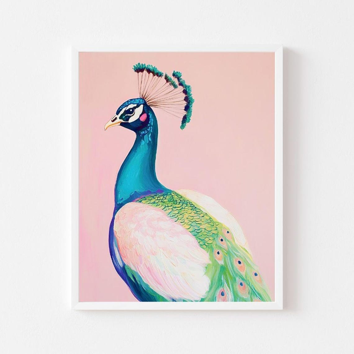 Peacock Portrait Blush Pink Background Maximalist Bird Poster