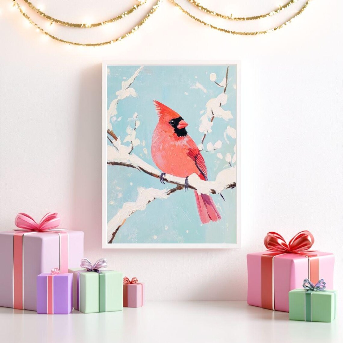 Red Cardinal Bird Perched On A Snowy Winter Branch Art Poster - Image 2